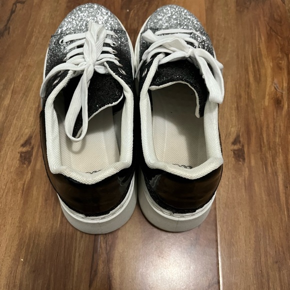 New York & Company Black and Silver Glitter Platform Sneakers - Picture 3 of 7